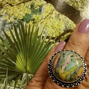 Mosaic jasper 925 sterling silver ring - 7 1/4